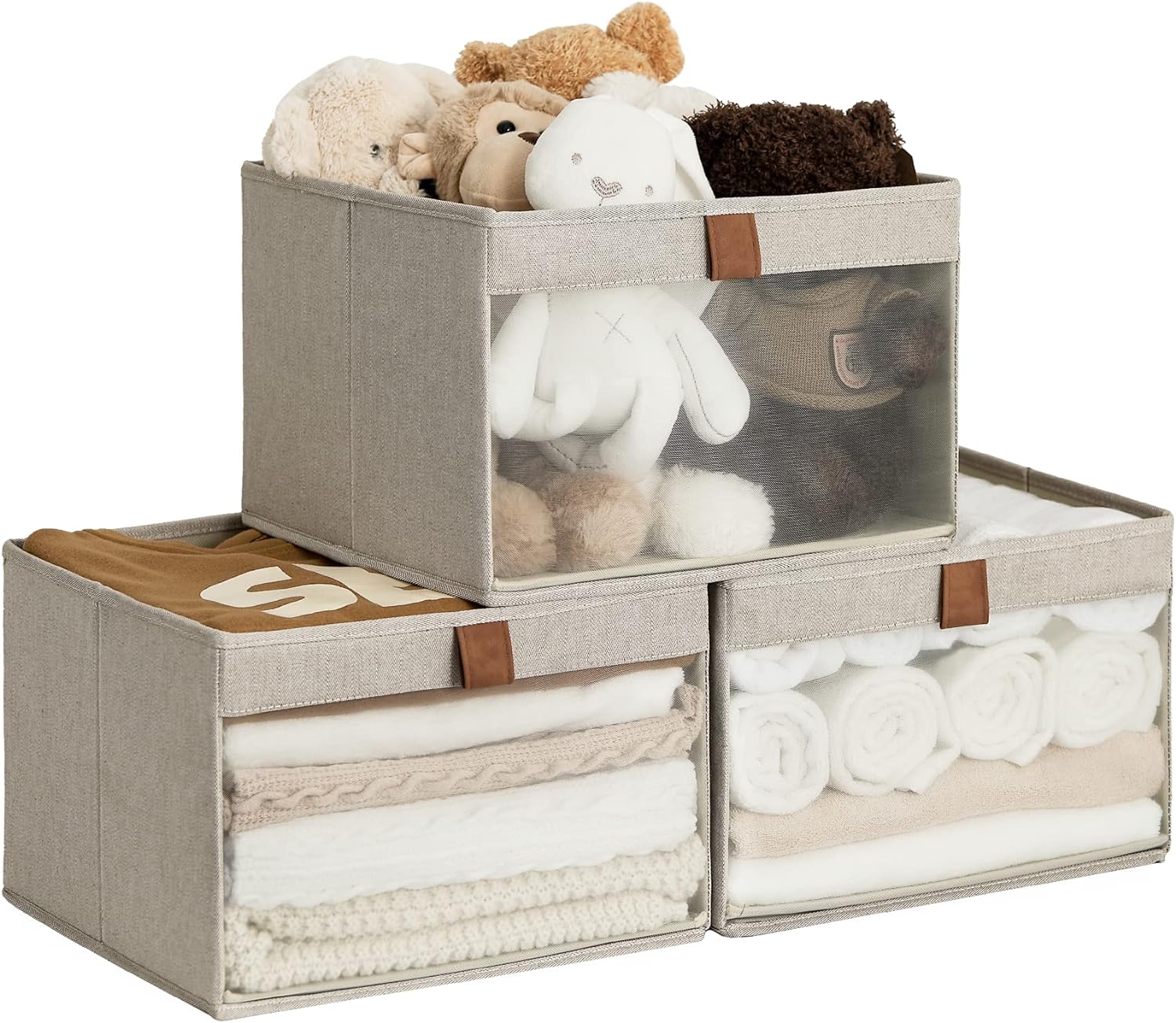 Closet Storage Bins with Clear Window and Handles, 3 Pack