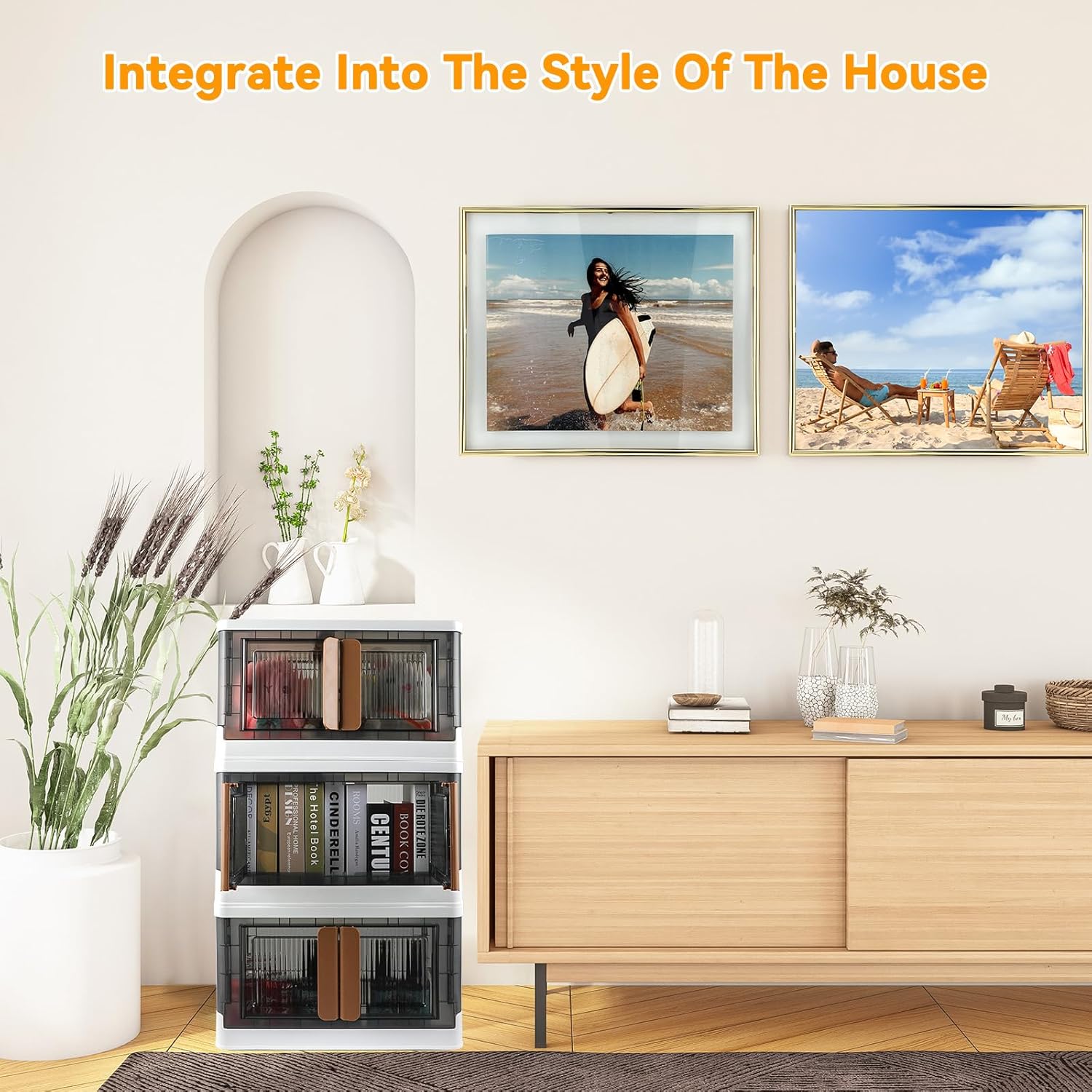 Storage Bin, Plastic Cabinet, 8.4 Gallon Capacity (32L Per One), 2 Pack