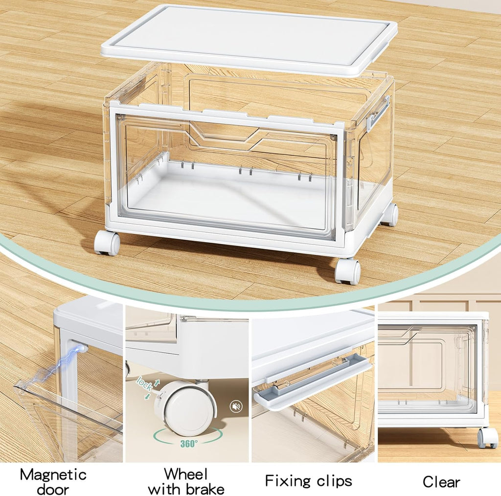 Clear Storage Bin with Lid 3 Pack Plastic Multifunctional Folding Storage Bins for Bedroom