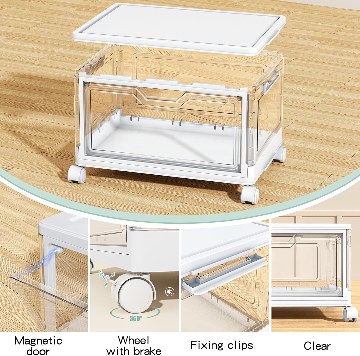 Clear Storage Bin with Lid 3 Pack Plastic Multifunctional Folding Storage Bins for Bedroom