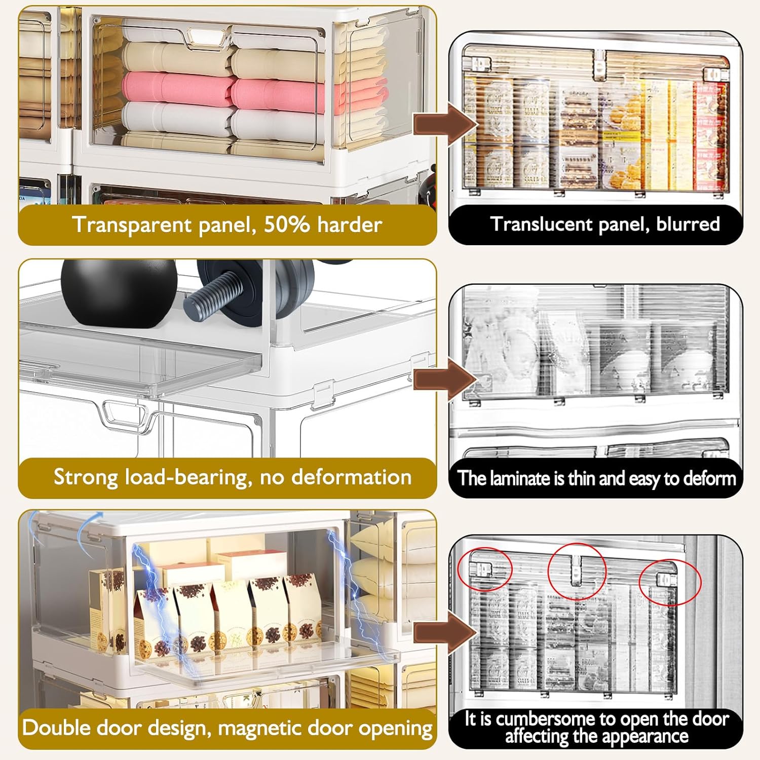 Clear Storage Bin with Lid 3 Pack Plastic Multifunctional Folding Storage Bins for Bedroom