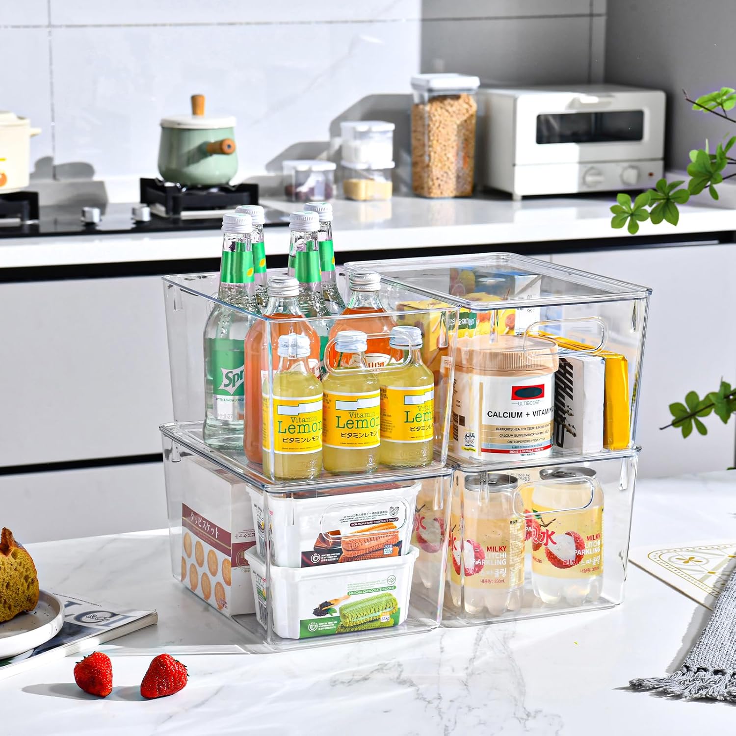 6 Pack Clear Storage Bins with Lids, 7 Quart Stackable Storage Boxes