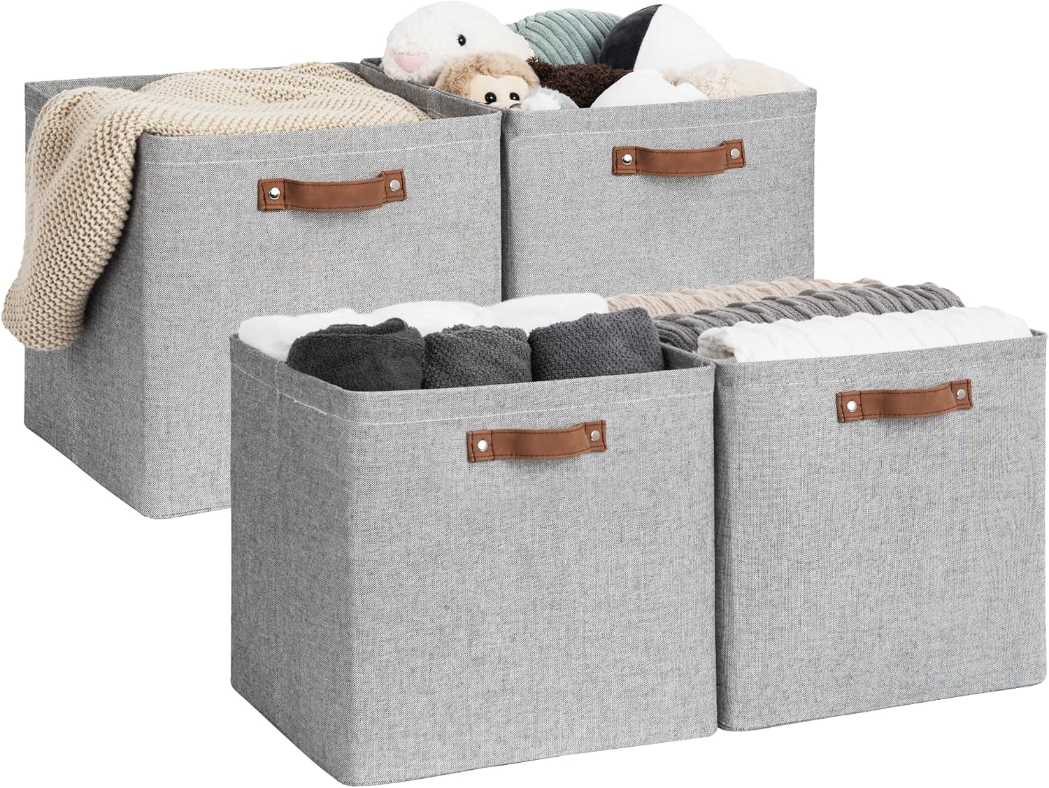13x13 Inches Storage Cube, Fabric Storage Bins with PU Handles