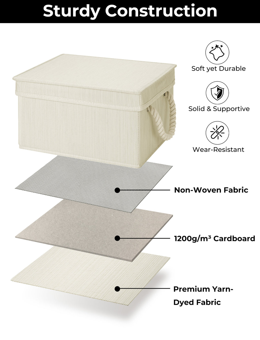 Lidded Large Storage Bins, Foldable Decorative Boxes, 3-Pack