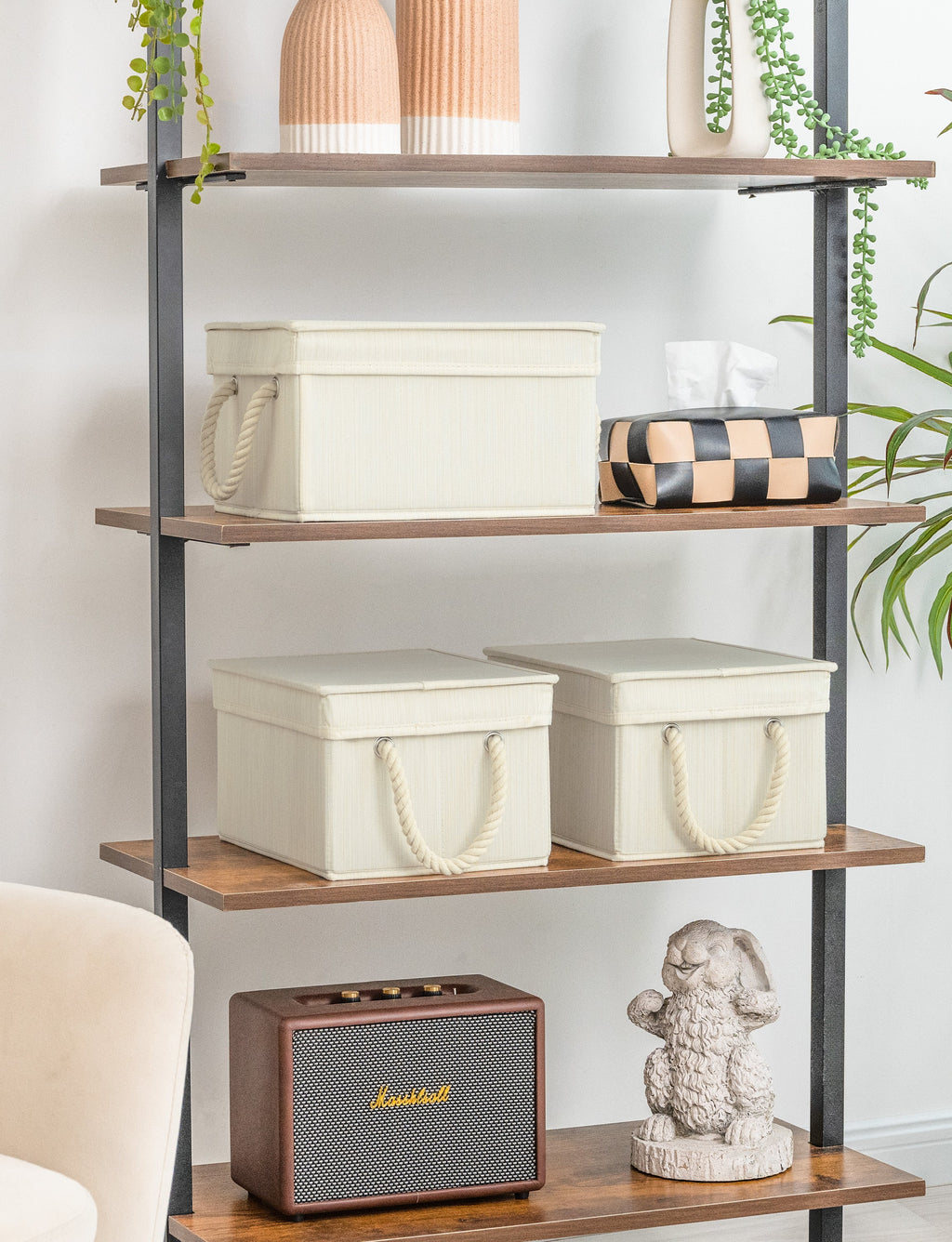 Lidded Large Storage Bins, Foldable Decorative Boxes, 3-Pack