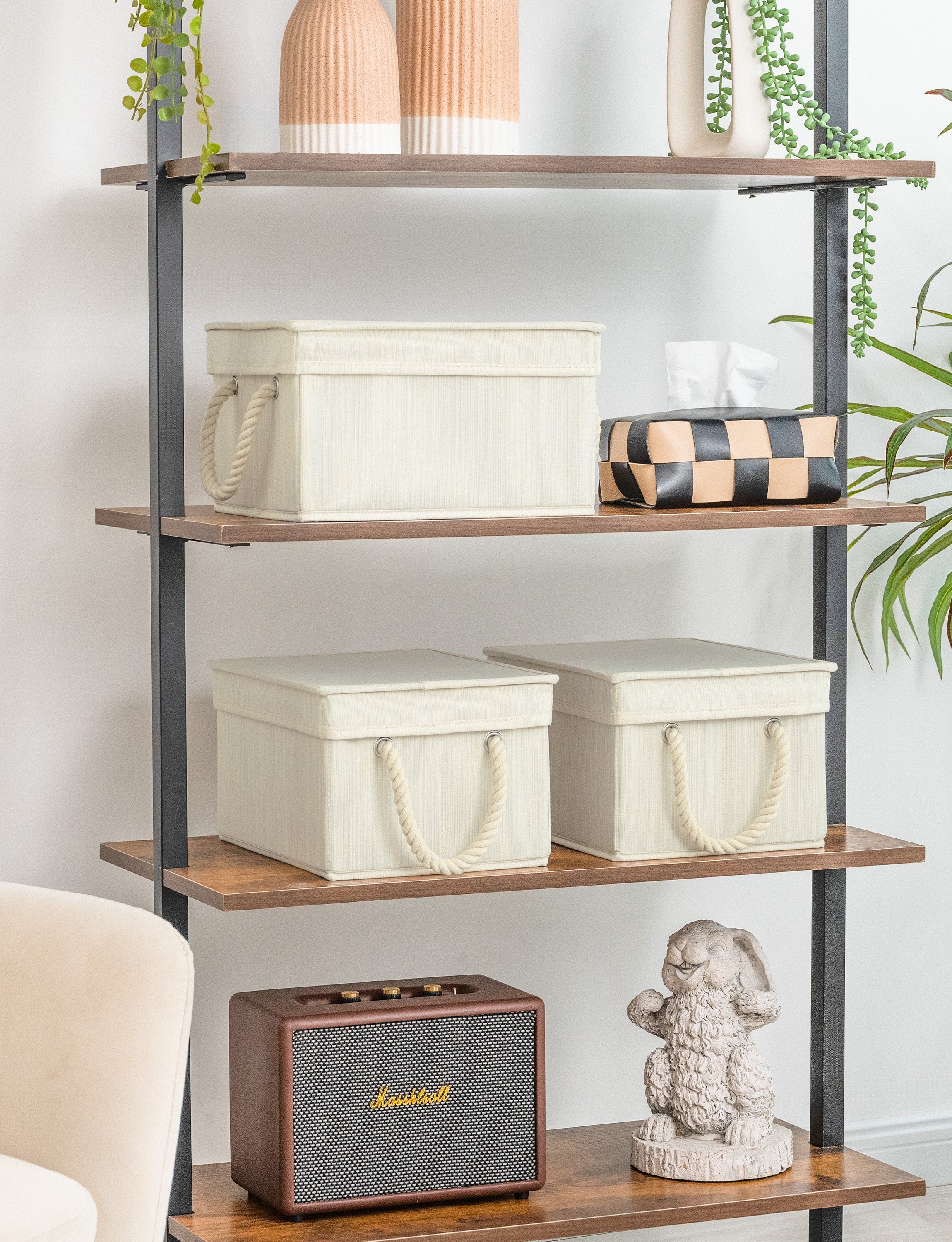 Lidded Large Storage Bins, Foldable Decorative Boxes, 3-Pack