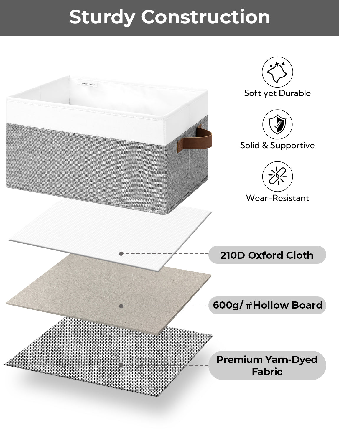 Lidded Large Storage Bins, Foldable Decorative Boxes, 3-Pack