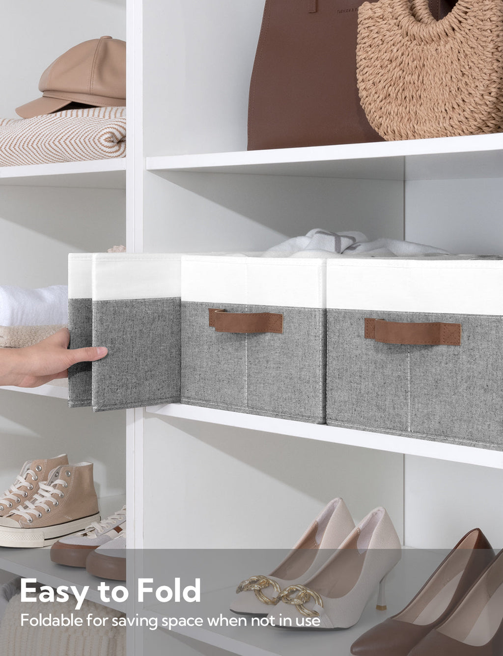 Lidded Large Storage Bins, Foldable Decorative Boxes, 3-Pack