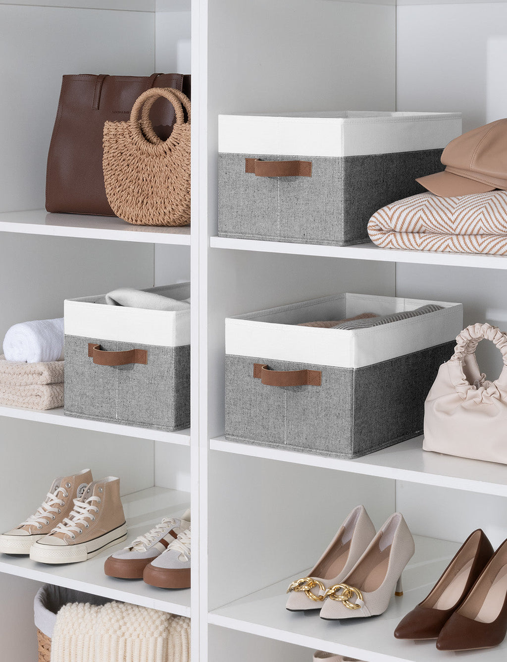 Lidded Large Storage Bins, Foldable Decorative Boxes, 3-Pack