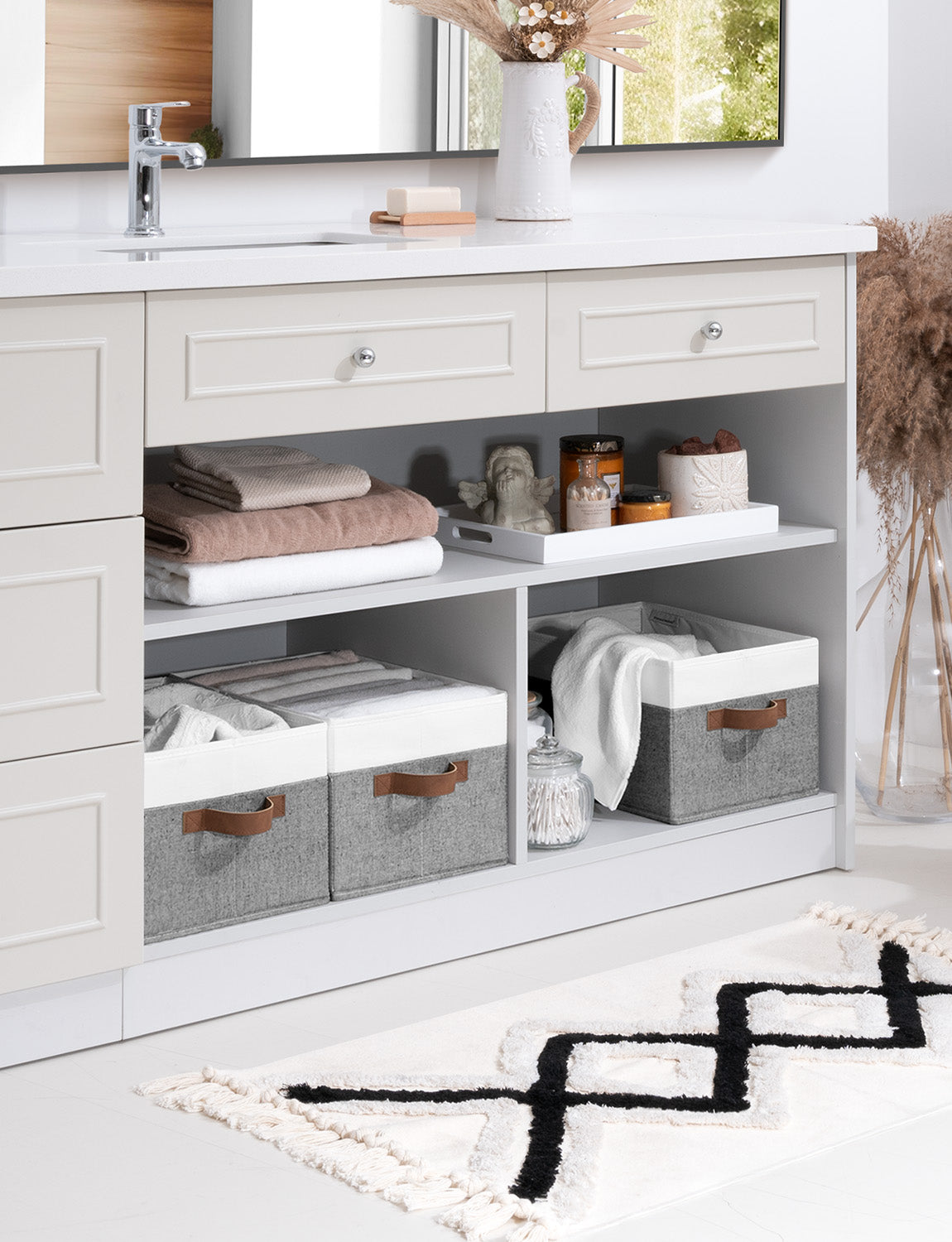 Lidded Large Storage Bins, Foldable Decorative Boxes, 3-Pack