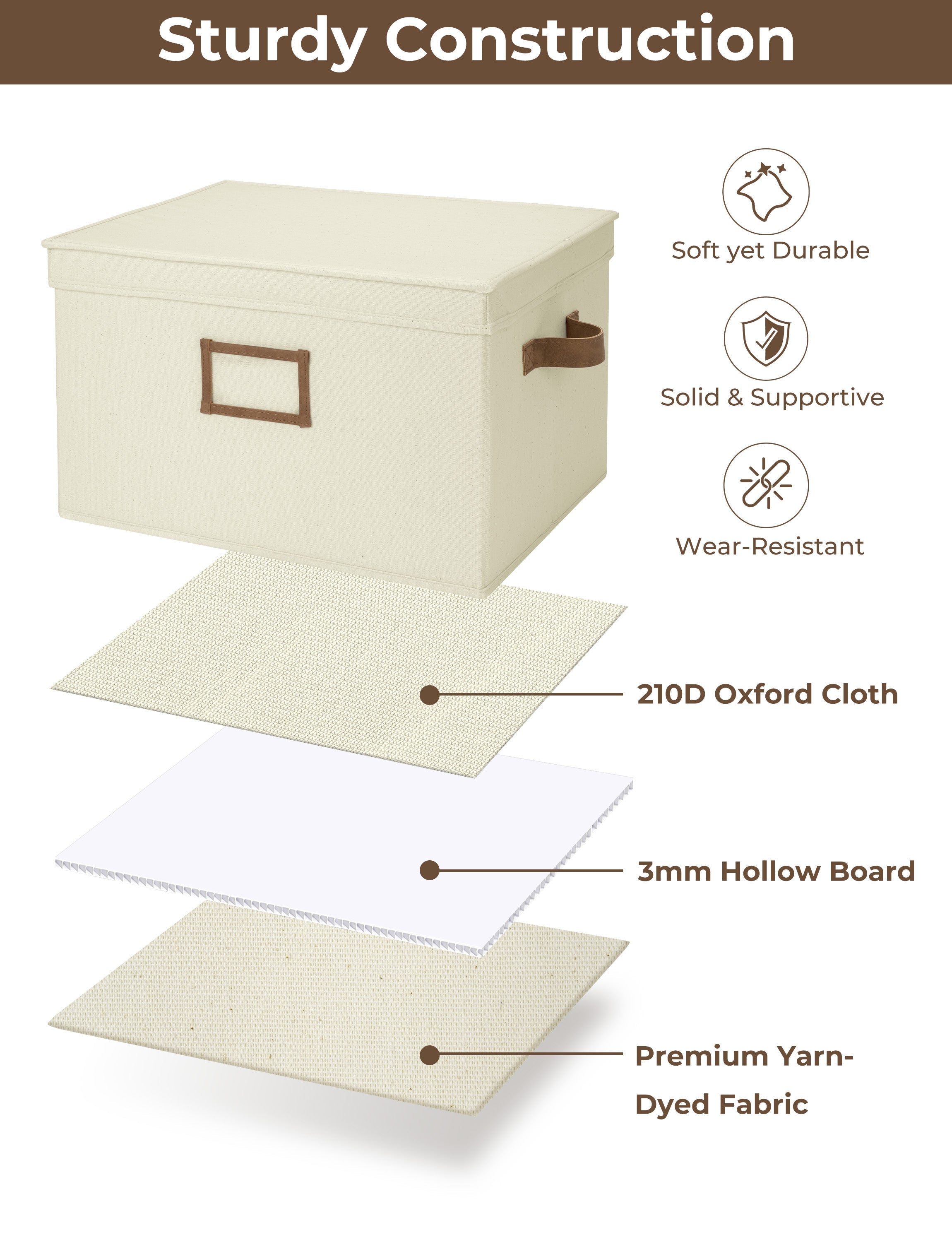 Lidded Large Storage Bins, Foldable Decorative Boxes, 3-Pack