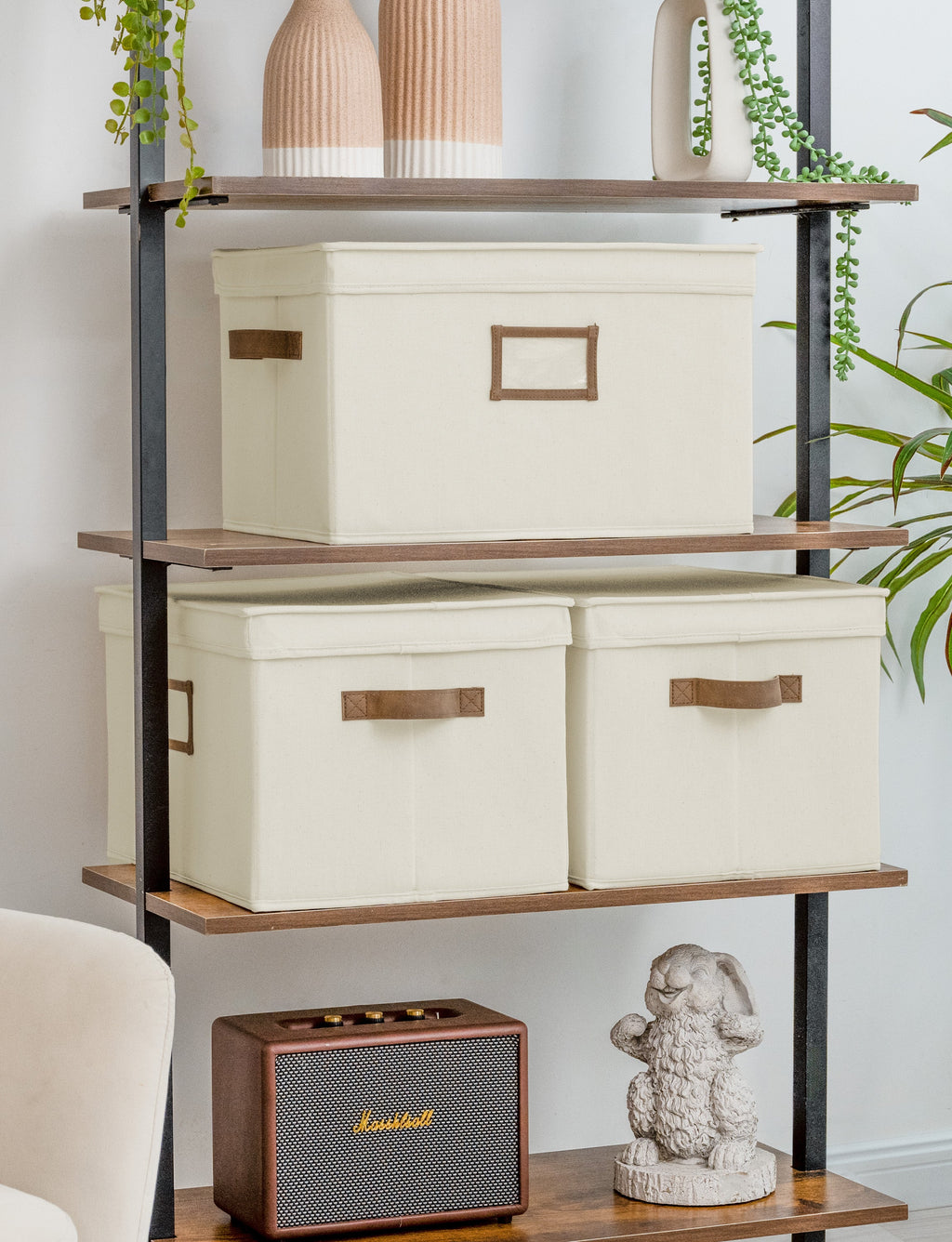 Lidded Large Storage Bins, Foldable Decorative Boxes, 3-Pack