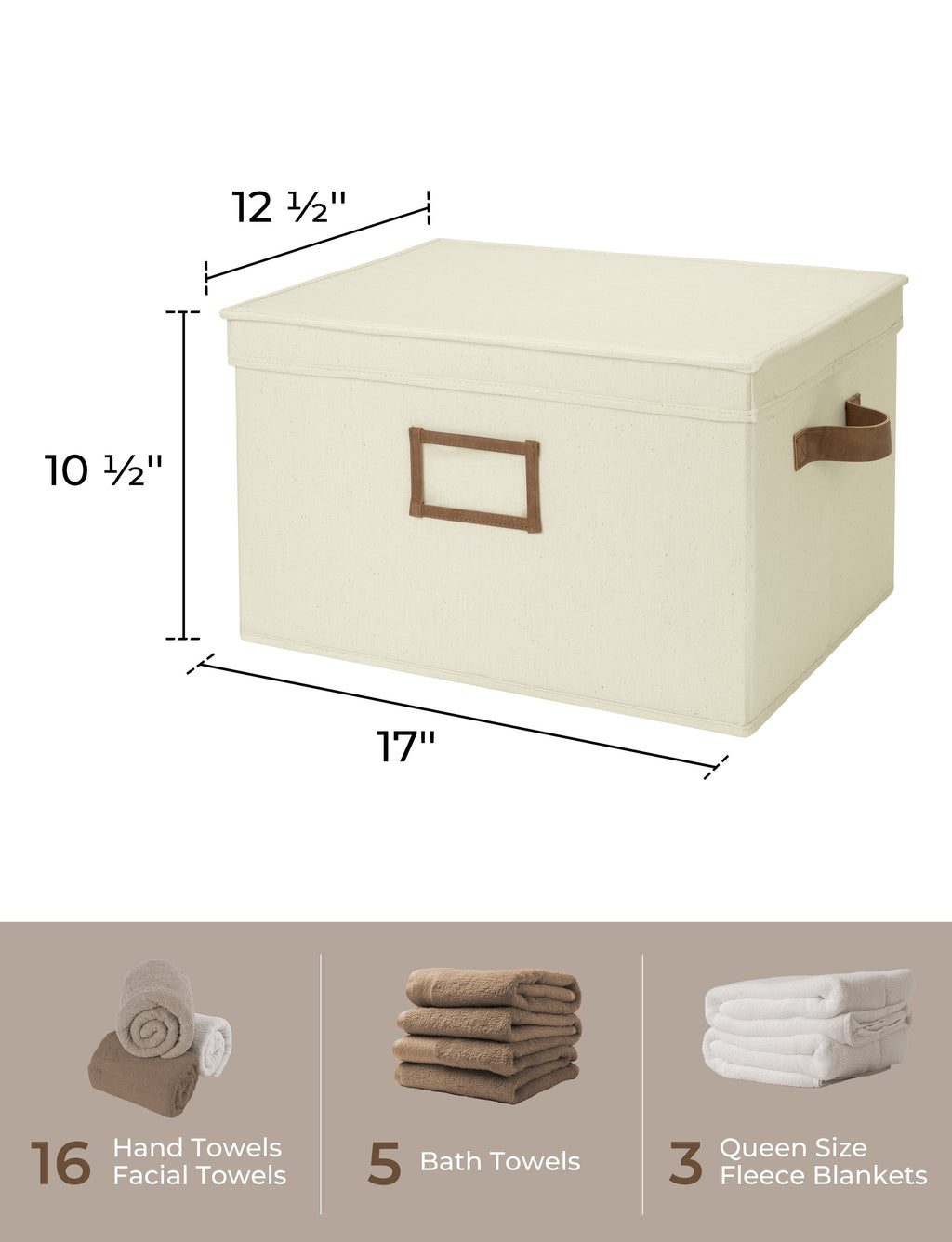 Lidded Large Storage Bins, Foldable Decorative Boxes, 3-Pack