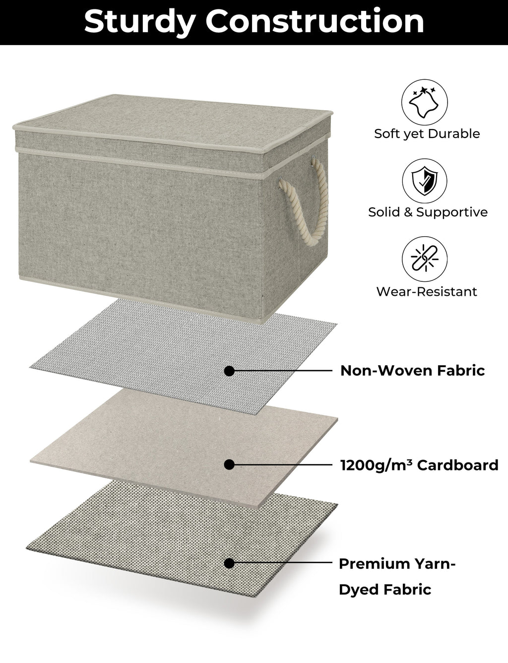 Lidded Large Storage Bins, Foldable Decorative Boxes, 3-Pack