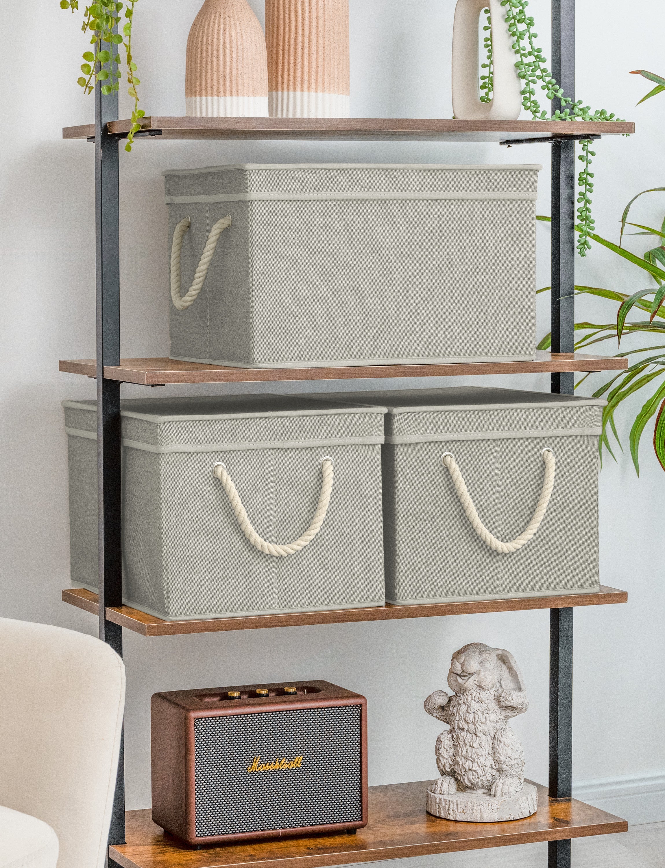 Lidded Large Storage Bins, Foldable Decorative Boxes, 3-Pack