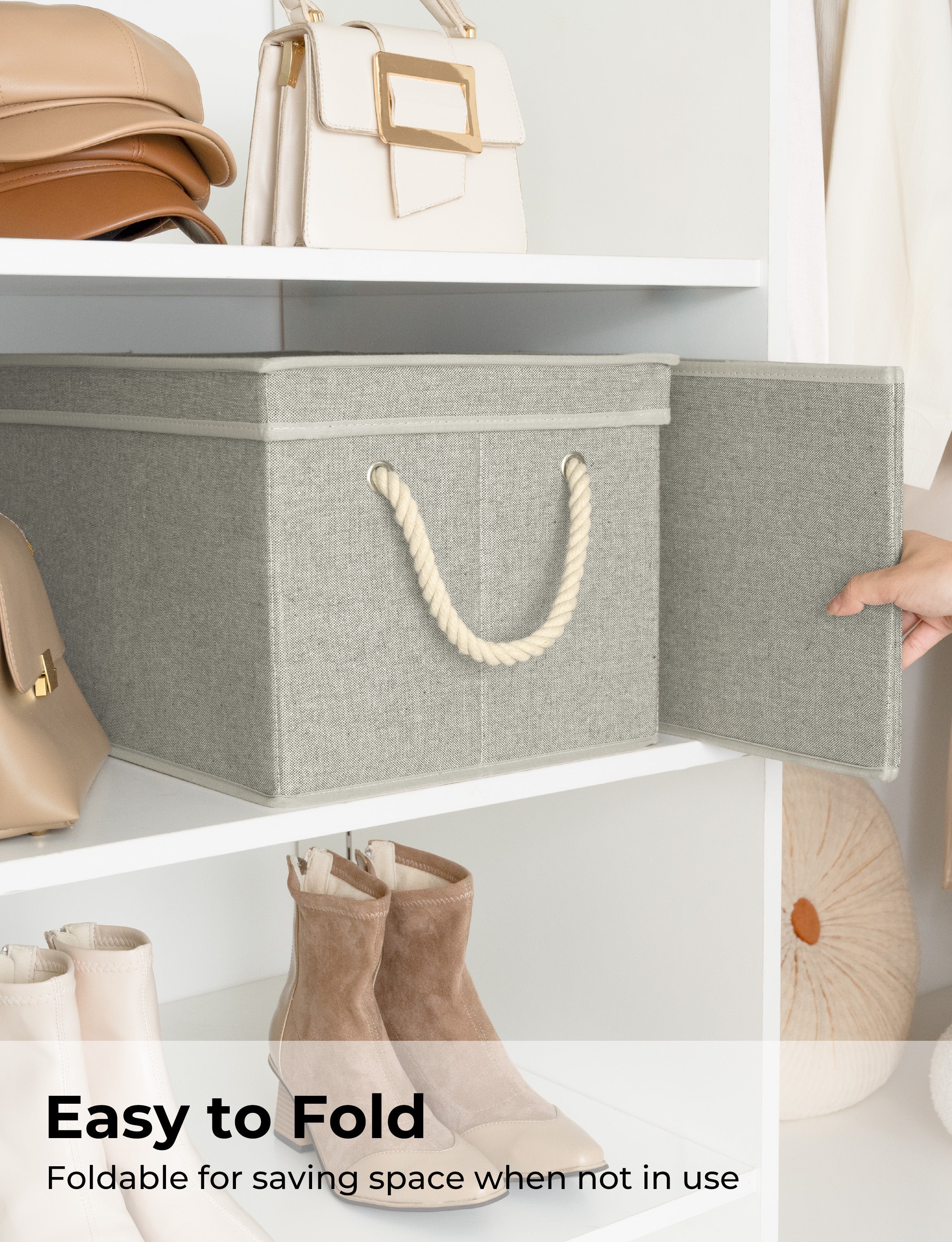 Lidded Large Storage Bins, Foldable Decorative Boxes, 3-Pack