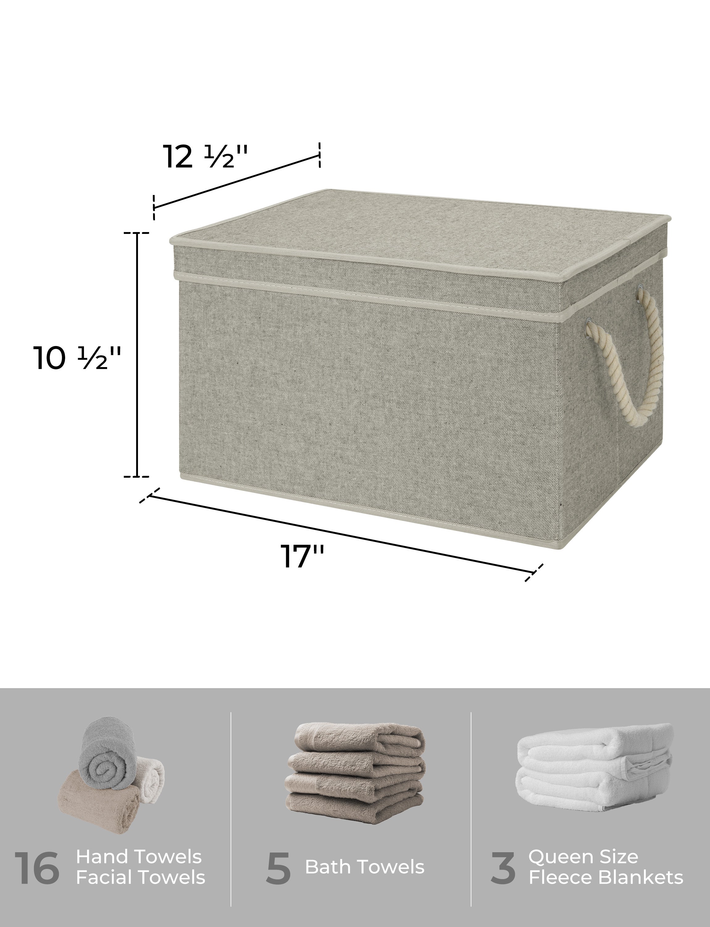 Lidded Large Storage Bins, Foldable Decorative Boxes, 3-Pack