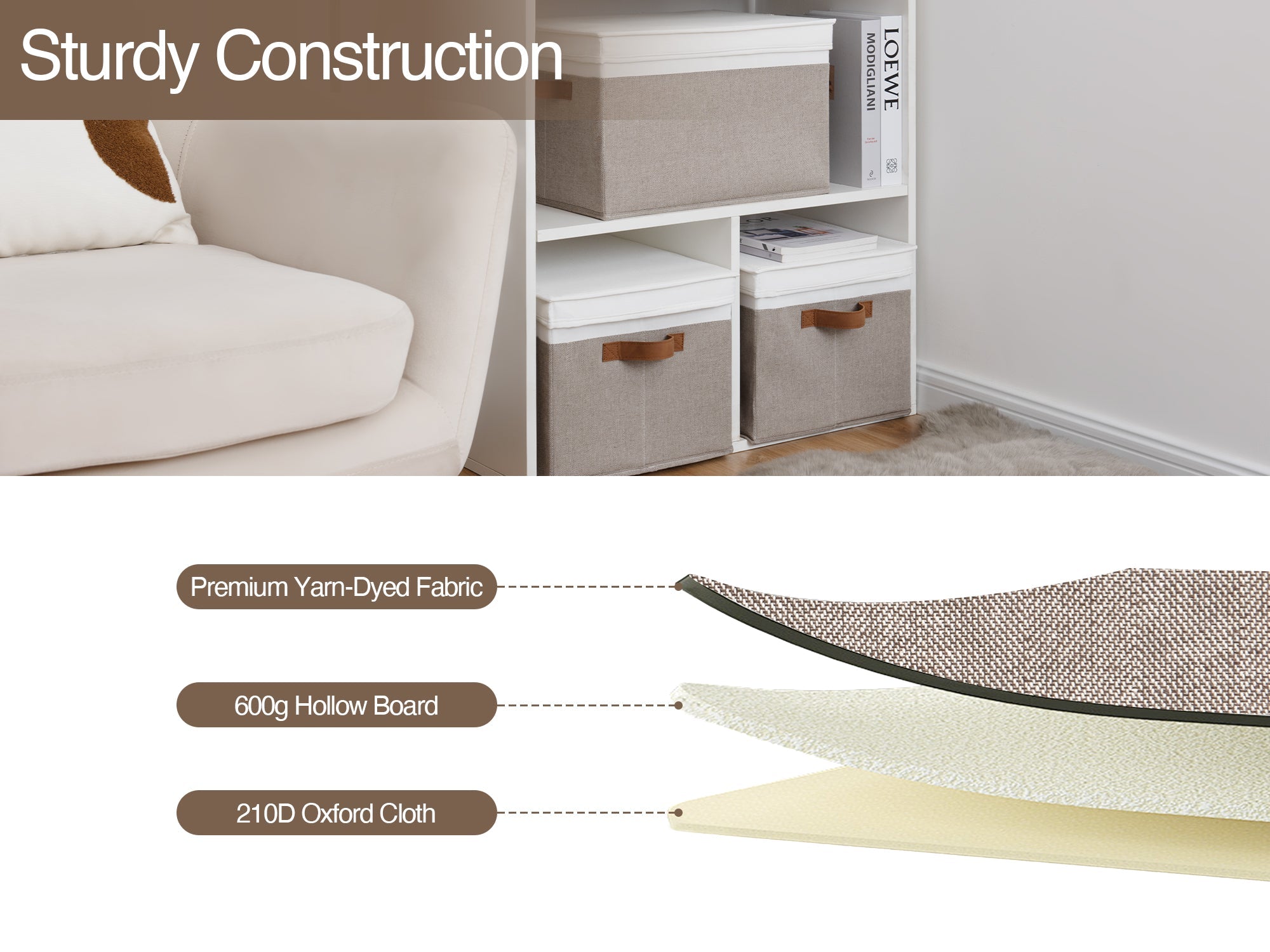 Lidded Large Storage Bins, Foldable Decorative Boxes, 3-Pack