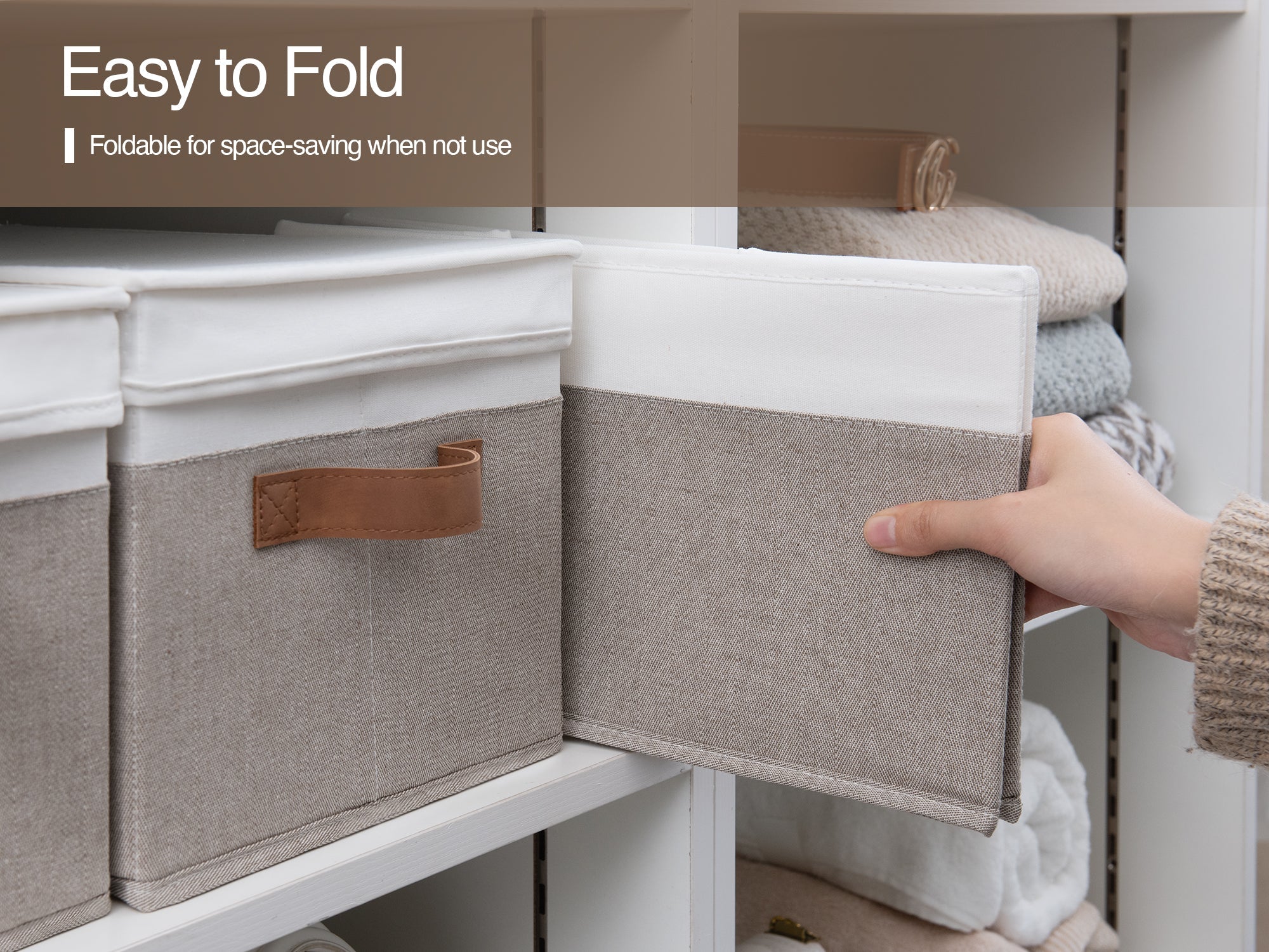 Lidded Large Storage Bins, Foldable Decorative Boxes, 3-Pack