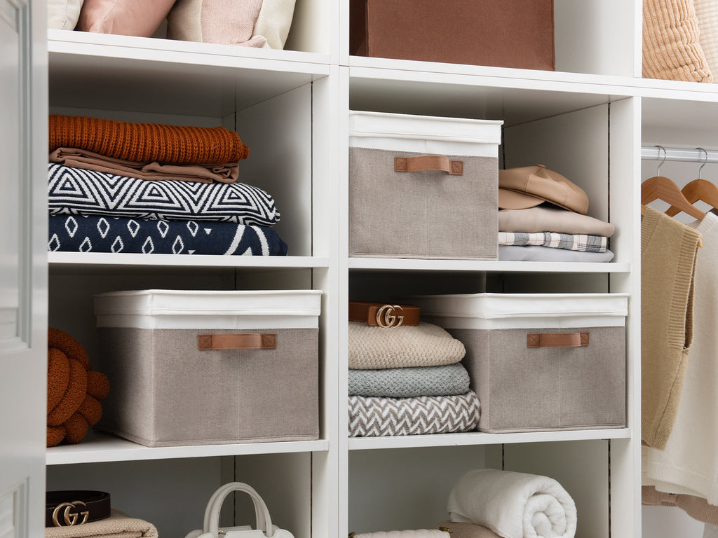 Lidded Large Storage Bins, Foldable Decorative Boxes, 3-Pack