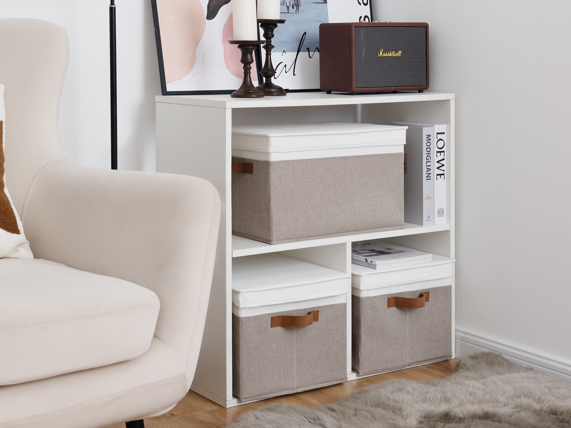 Lidded Large Storage Bins, Foldable Decorative Boxes, 3-Pack