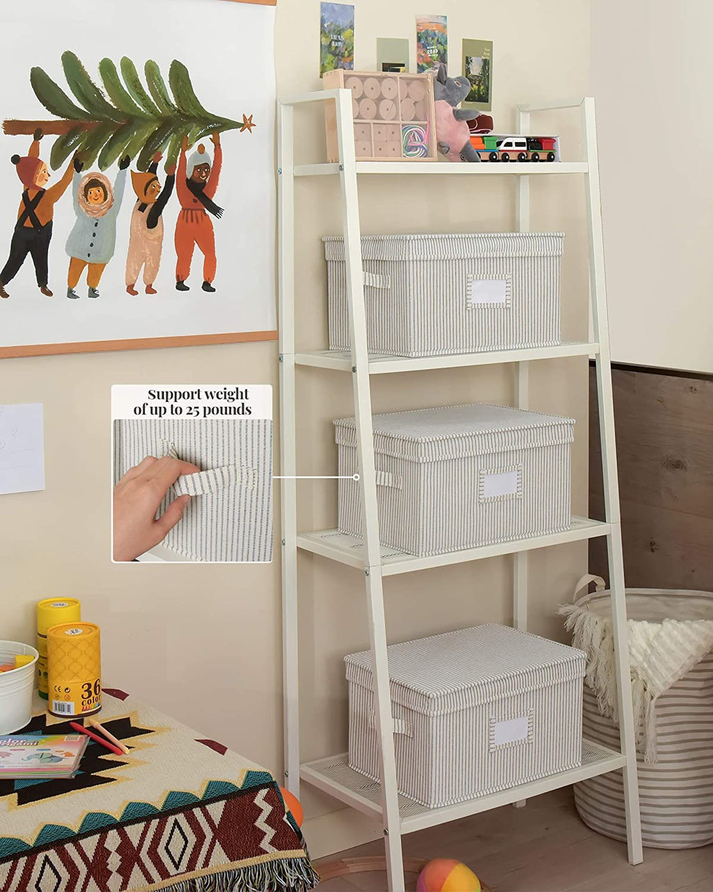 Lidded Large Storage Bins, Foldable Decorative Boxes, 3-Pack