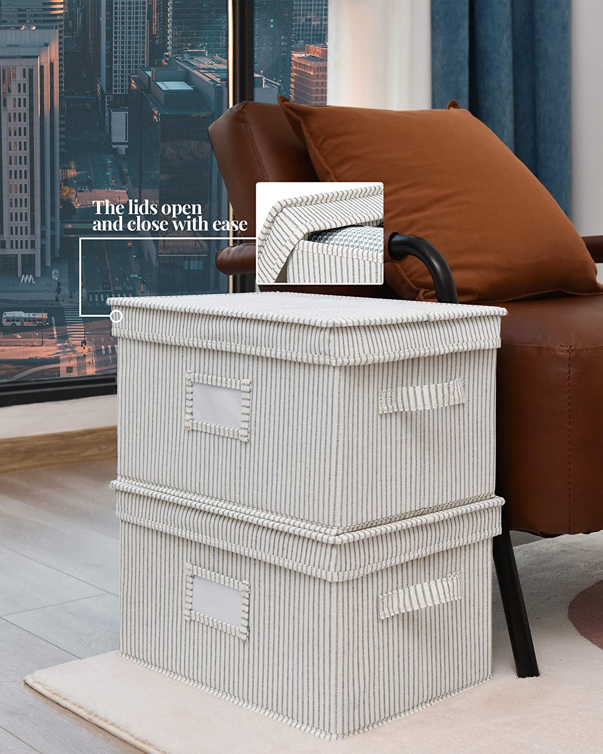 Lidded Large Storage Bins, Foldable Decorative Boxes, 3-Pack