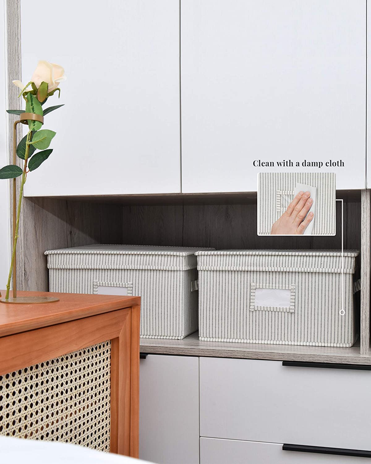 Lidded Large Storage Bins, Foldable Decorative Boxes, 3-Pack