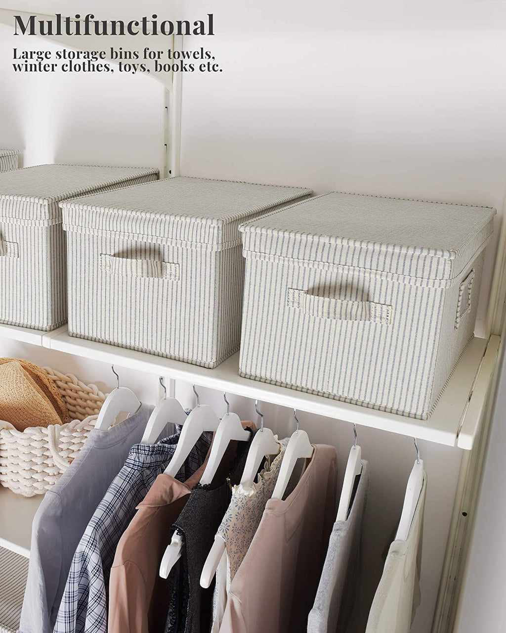 Lidded Large Storage Bins, Foldable Decorative Boxes, 3-Pack