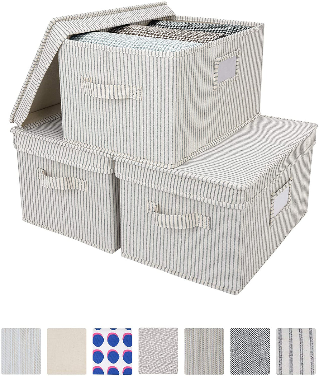 Lidded Large Storage Bins, Foldable Decorative Boxes, 3-Pack