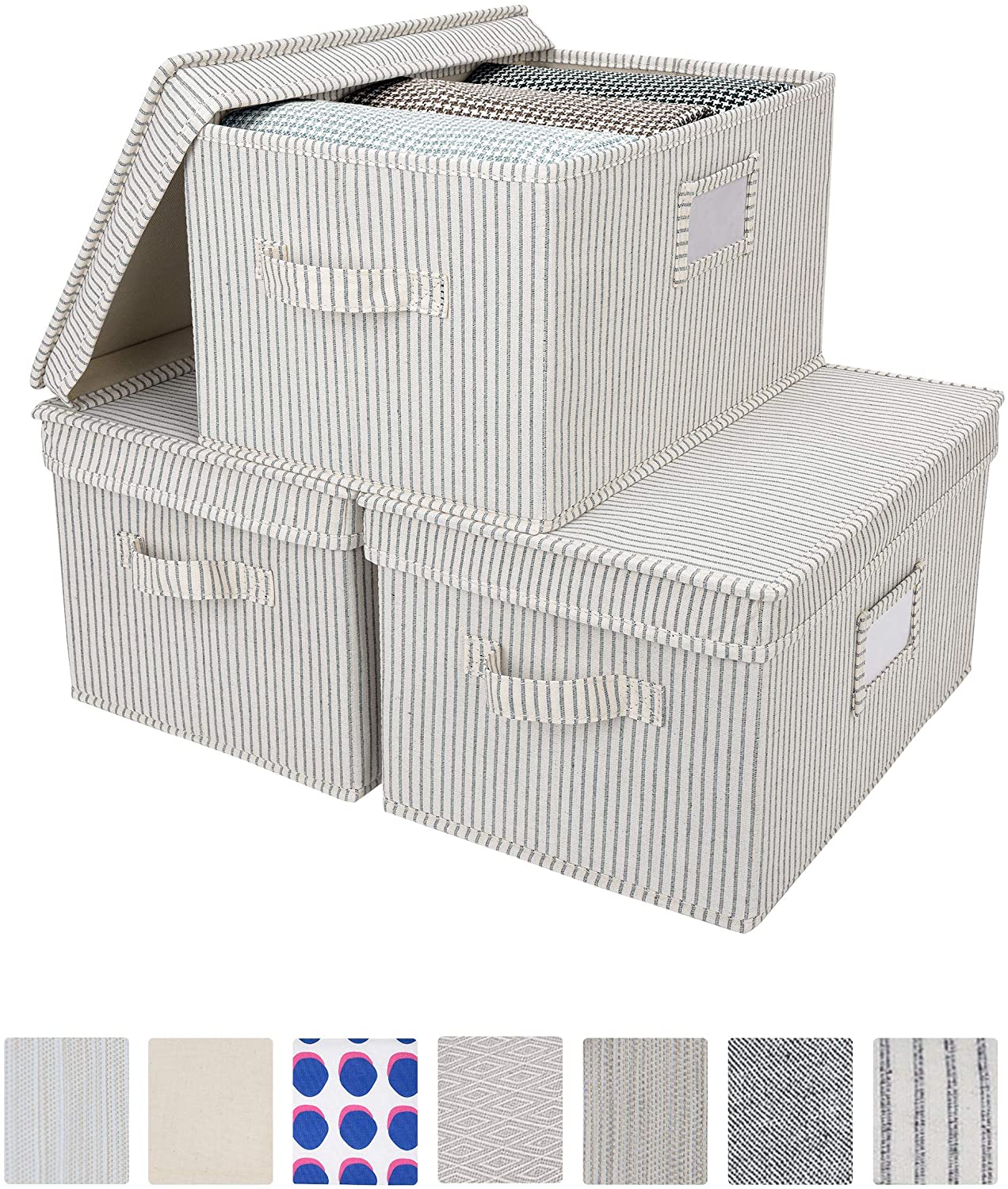 Lidded Large Storage Bins, Foldable Decorative Boxes, 3-Pack