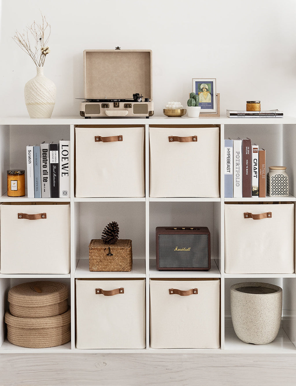 13x13 Inches Storage Cube, Fabric Storage Bins with PU Handles