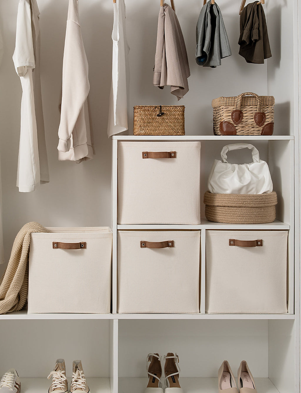 13x13 Inches Storage Cube, Fabric Storage Bins with PU Handles