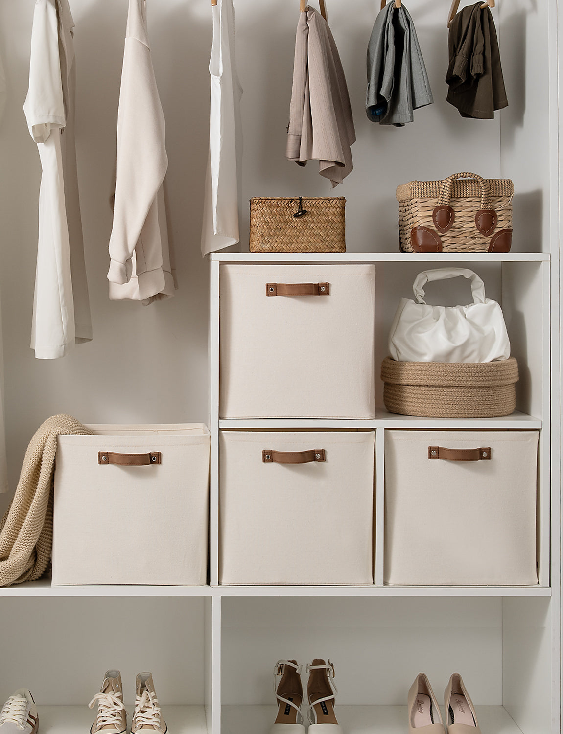 13x13 Inches Storage Cube, Fabric Storage Bins with PU Handles