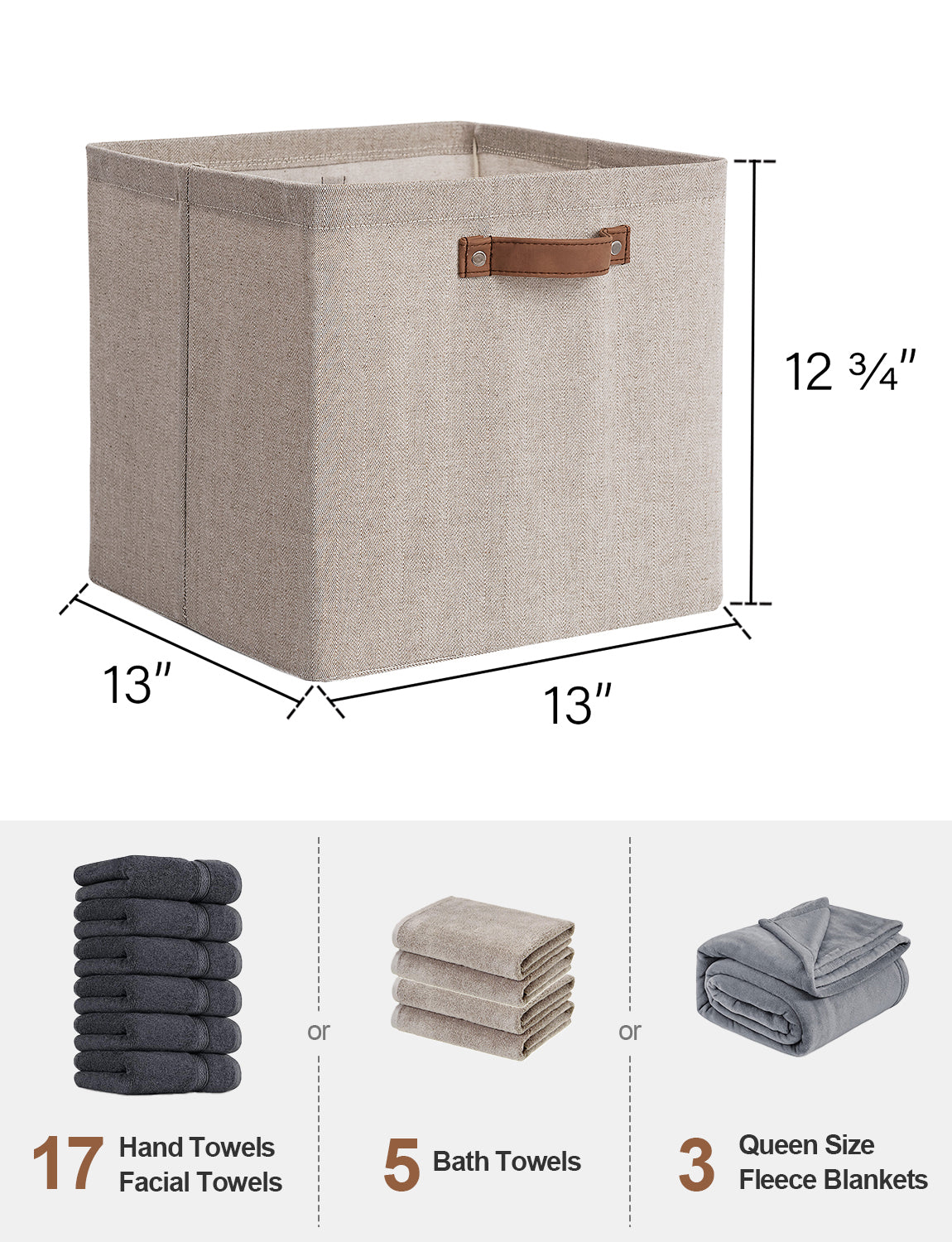 13x13 Inches Storage Cube, Fabric Storage Bins with PU Handles