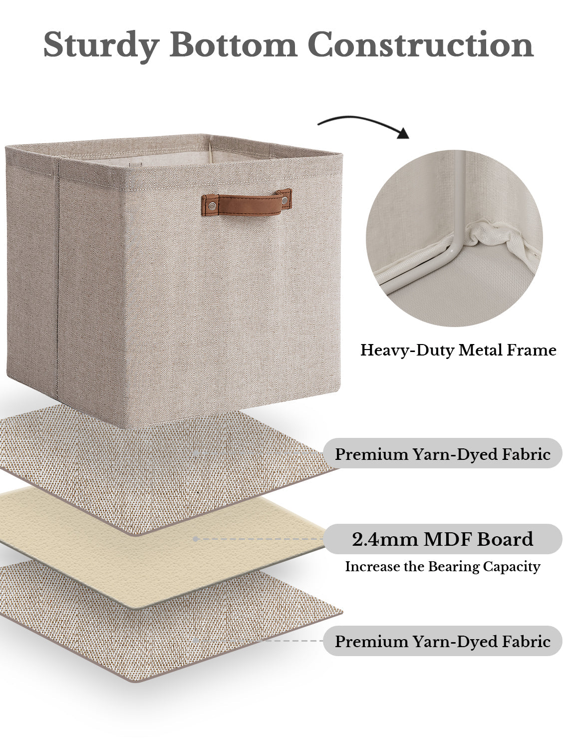 13x13 Inches Storage Cube, Fabric Storage Bins with PU Handles