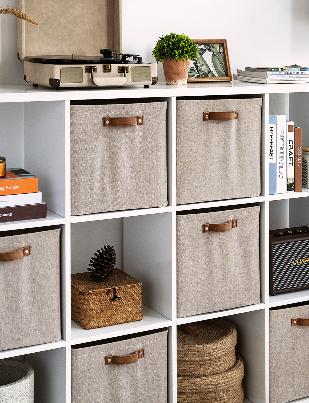 13x13 Inches Storage Cube, Fabric Storage Bins with PU Handles