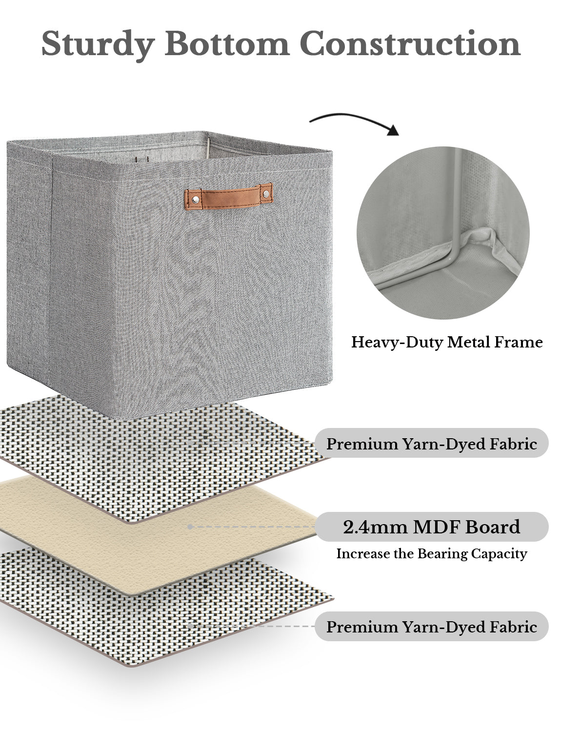 13x13 Inches Storage Cube, Fabric Storage Bins with PU Handles