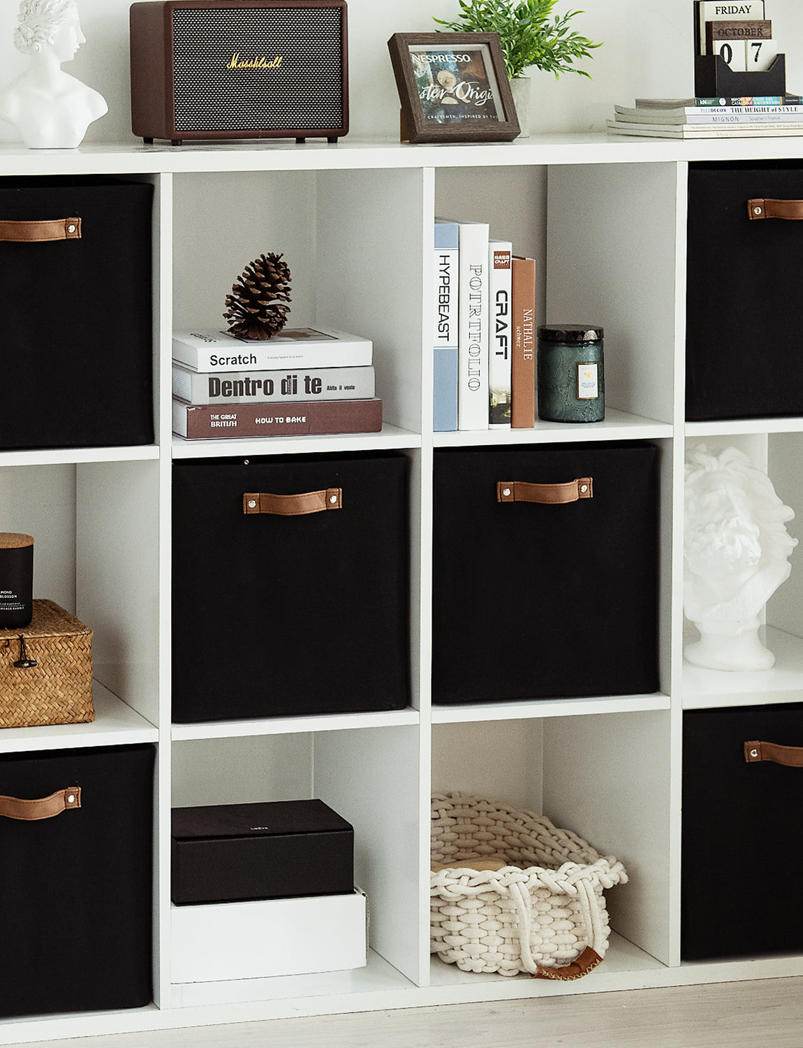 13x13 Inches Storage Cube, Fabric Storage Bins with PU Handles