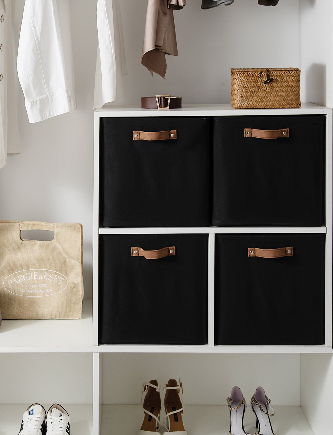 13x13 Inches Storage Cube, Fabric Storage Bins with PU Handles