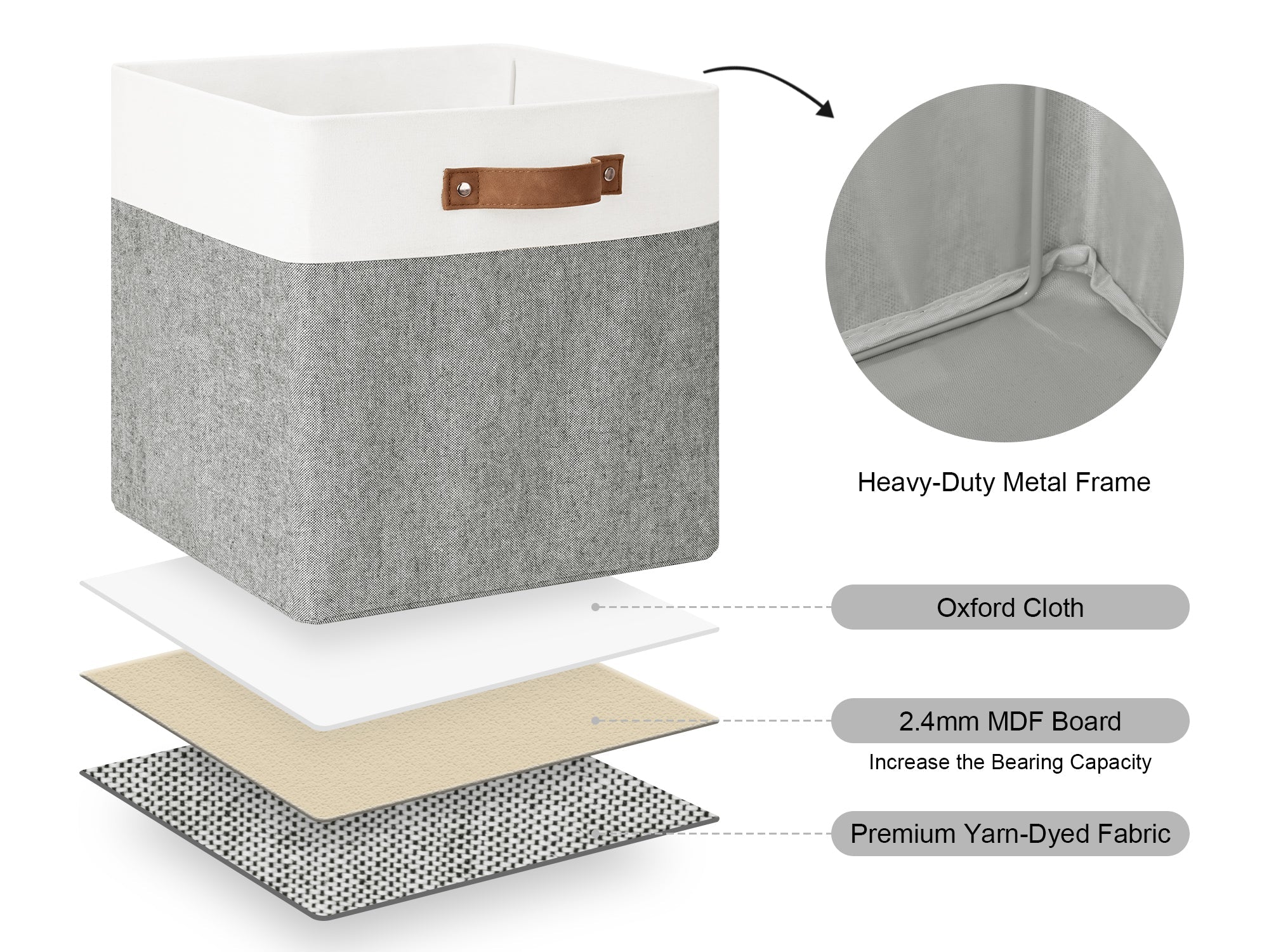 13x13 Inches Storage Cube, Fabric Storage Bins with PU Handles