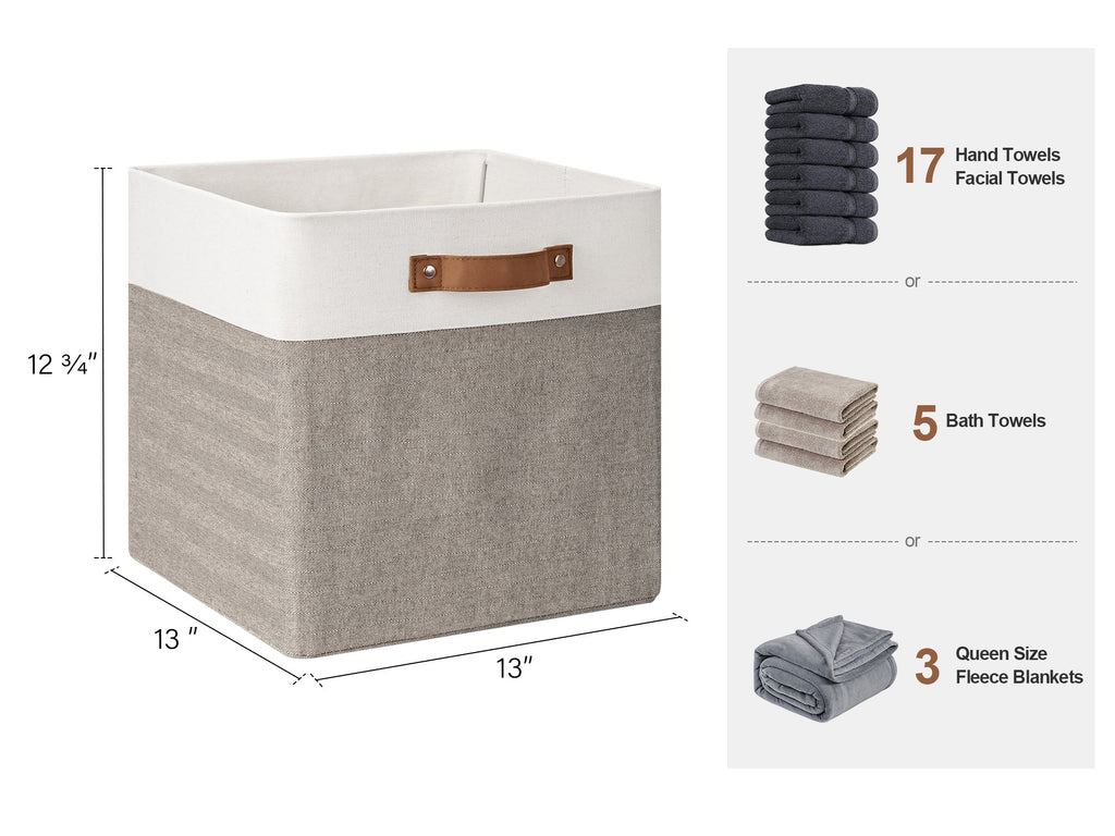 13x13 Inches Storage Cube, Fabric Storage Bins with PU Handles