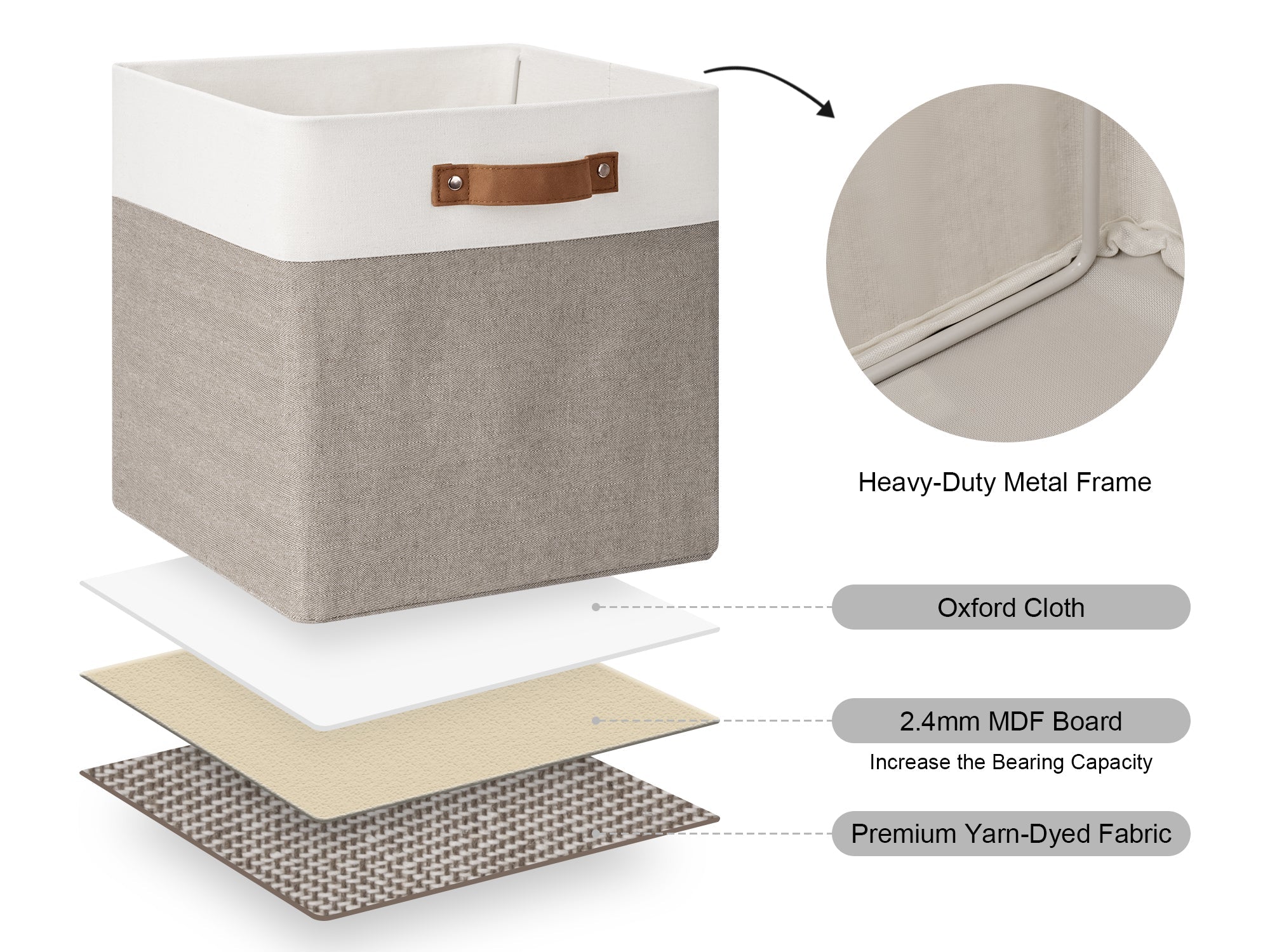 13x13 Inches Storage Cube, Fabric Storage Bins with PU Handles