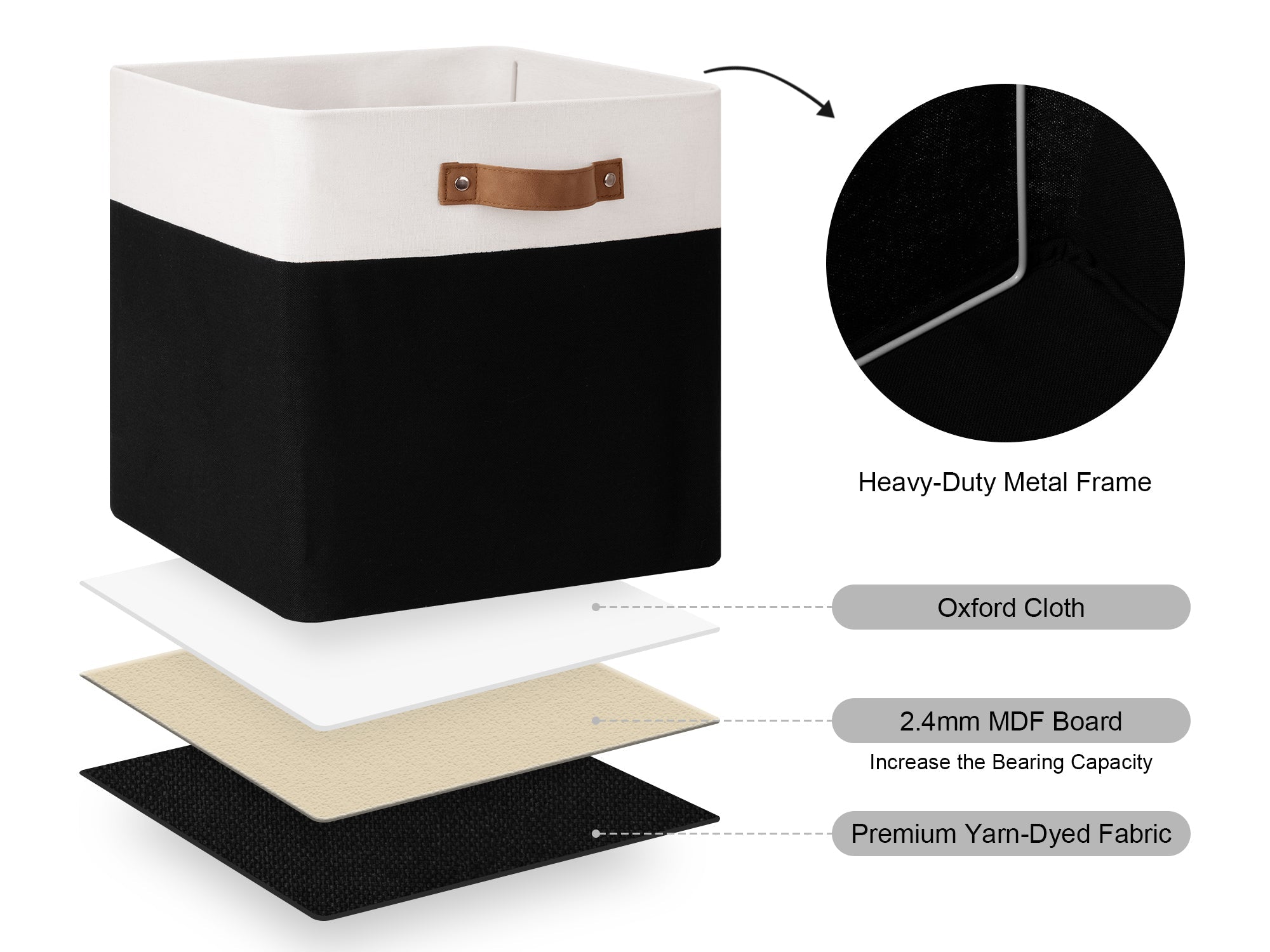 13x13 Inches Storage Cube, Fabric Storage Bins with PU Handles