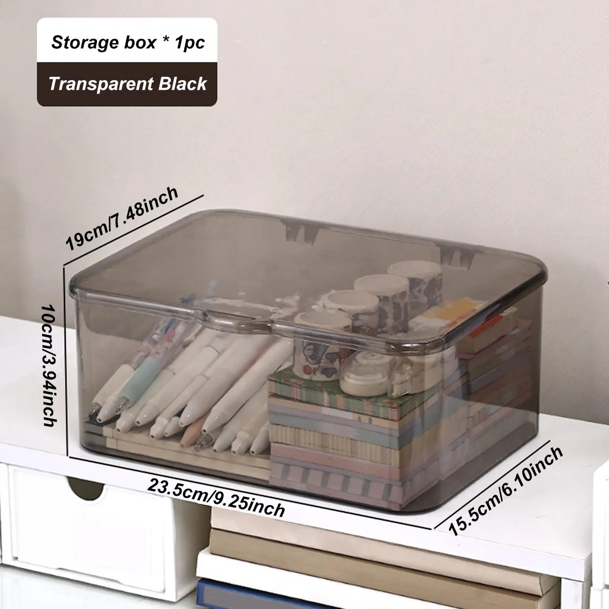 Plastic storage box, covered storage box, flip top desktop storage container, office supplies, stationery, cosmetics storage